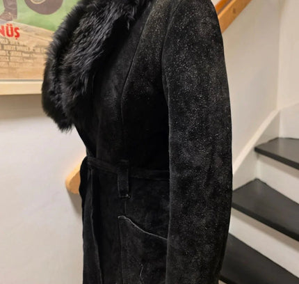Vintage 70s Suede Leather Faux Fux Coat - Yatva