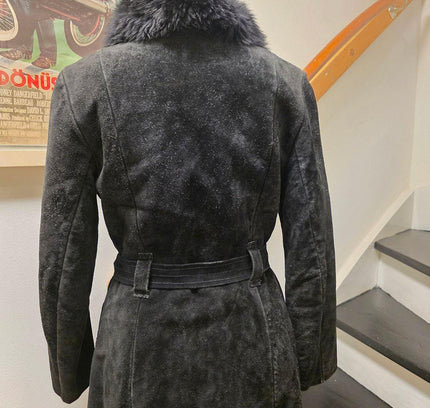 Vintage 70s Suede Leather Faux Fux Coat - Yatva
