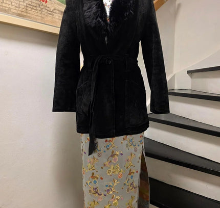 Vintage 70s Suede Leather Faux Fux Coat - Yatva