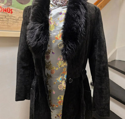 Vintage 70s Suede Leather Faux Fux Coat - Yatva