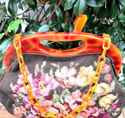 Vintage 70's Tapestry Needlework Hand/ Shoulder Bag - Yatva