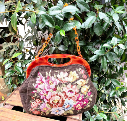 Vintage 70's Tapestry Needlework Hand/ Shoulder Bag - Yatva