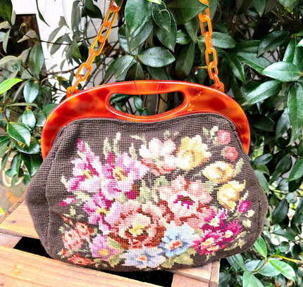 Vintage 70's Tapestry Needlework Hand/ Shoulder Bag - Yatva