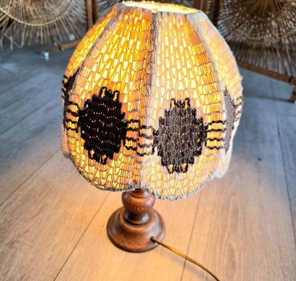 Vintage 70s Woven Boho Table Lamp - Tafellampen - Yatva