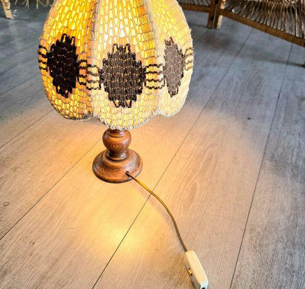 Vintage 70s Woven Boho Table Lamp - Tafellampen - Yatva