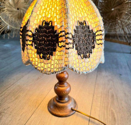 Vintage 70s Woven Boho Table Lamp - Tafellampen - Yatva
