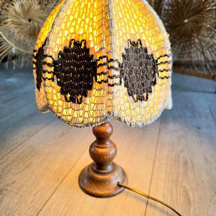 Vintage 70s Woven Boho Table Lamp - Tafellampen - Yatva