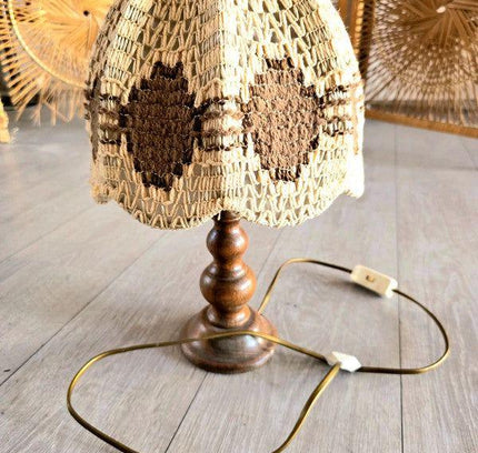 Vintage 70s Woven Boho Table Lamp - Tafellampen - Yatva