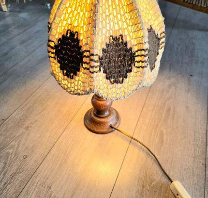 Vintage 70s Woven Boho Table Lamp - Tafellampen - Yatva