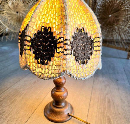 Vintage 70s Woven Boho Table Lamp - Tafellampen - Yatva
