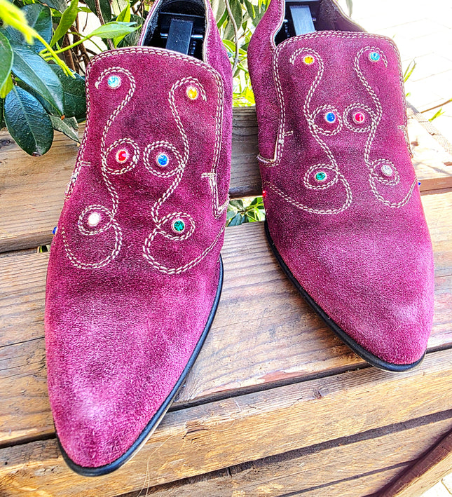Vintage 80s / 90s Bejeweled Italian Suede Loafers - Yatva