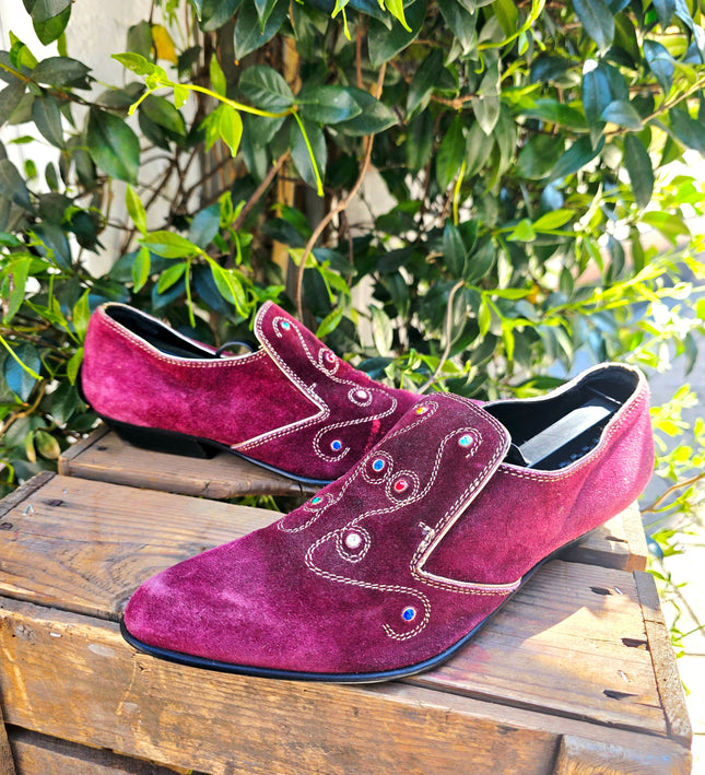 Vintage 80s / 90s Bejeweled Italian Suede Loafers - Yatva