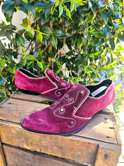 Vintage 80s / 90s Bejeweled Italian Suede Loafers