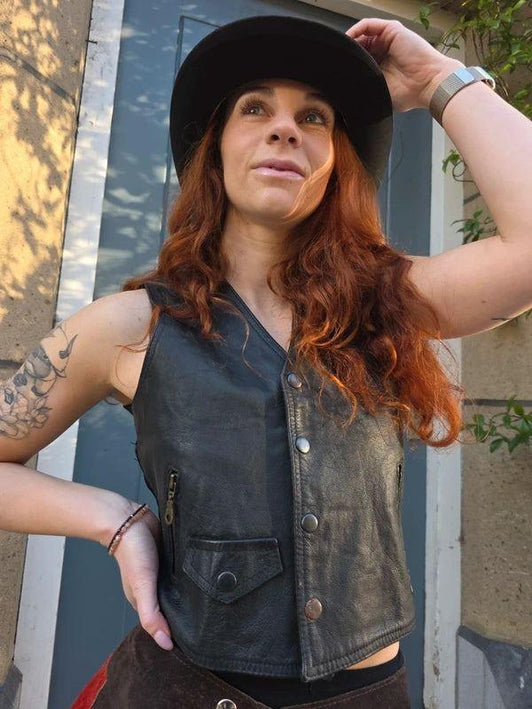 Vintage 80's / 90's Leather Crop Waistcoat - Yatva