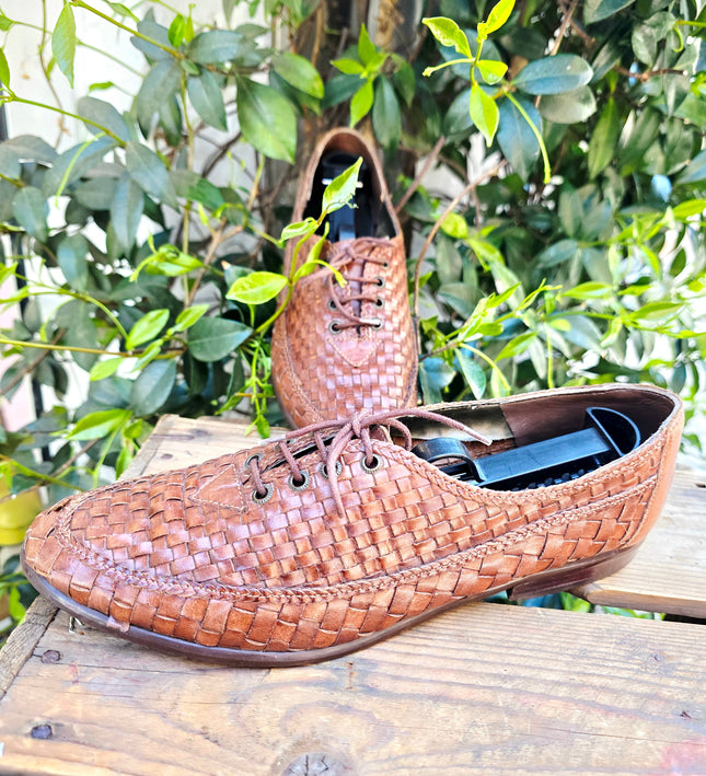 Vintage 80s / 90s Non Stop Woven Leather Oxfords Shoes - Yatva