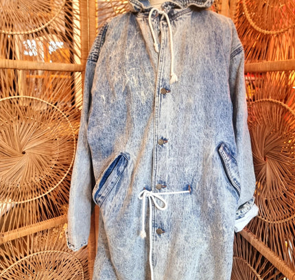 Vintage 80's Acid Wash Denim Parka Coat - Yatva