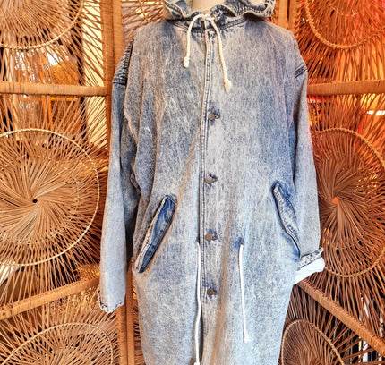 Vintage 80's Acid Wash Denim Parka Coat - Yatva