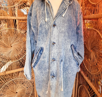 Vintage 80's Acid Wash Denim Parka Coat - Yatva