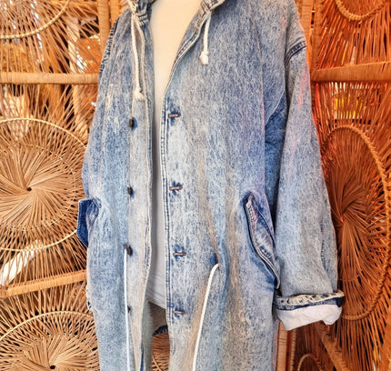 Vintage 80's Acid Wash Denim Parka Coat - Yatva