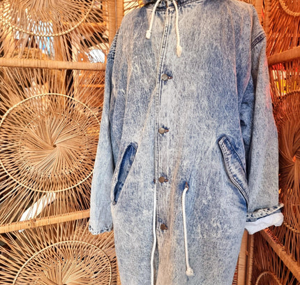 Vintage 80's Acid Wash Denim Parka Coat - Yatva