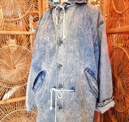 Vintage 80's Acid Wash Denim Parka Coat - Yatva