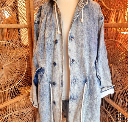 Vintage 80's Acid Wash Denim Parka Coat - Yatva
