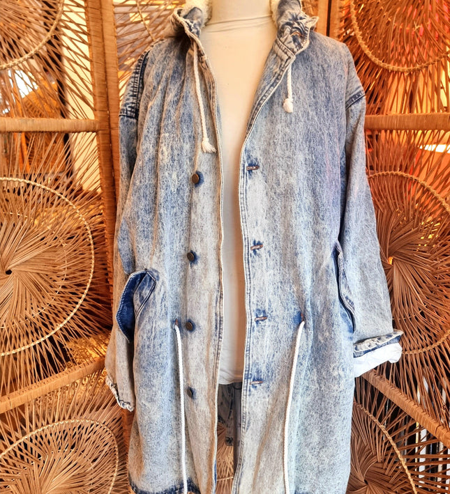 Vintage 80's Acid Wash Denim Parka Coat - Yatva