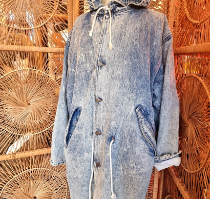 Vintage 80's Acid Wash Denim Parka Coat - Yatva
