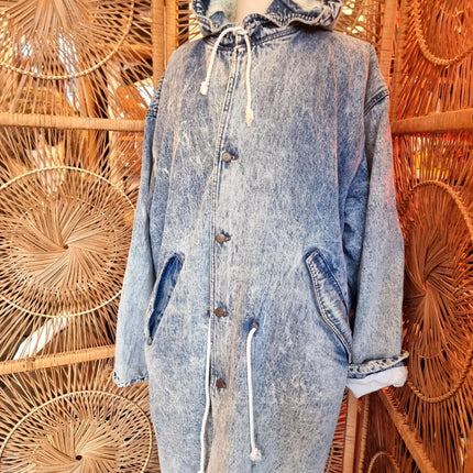 Vintage 80's Acid Wash Denim Parka Coat - Yatva