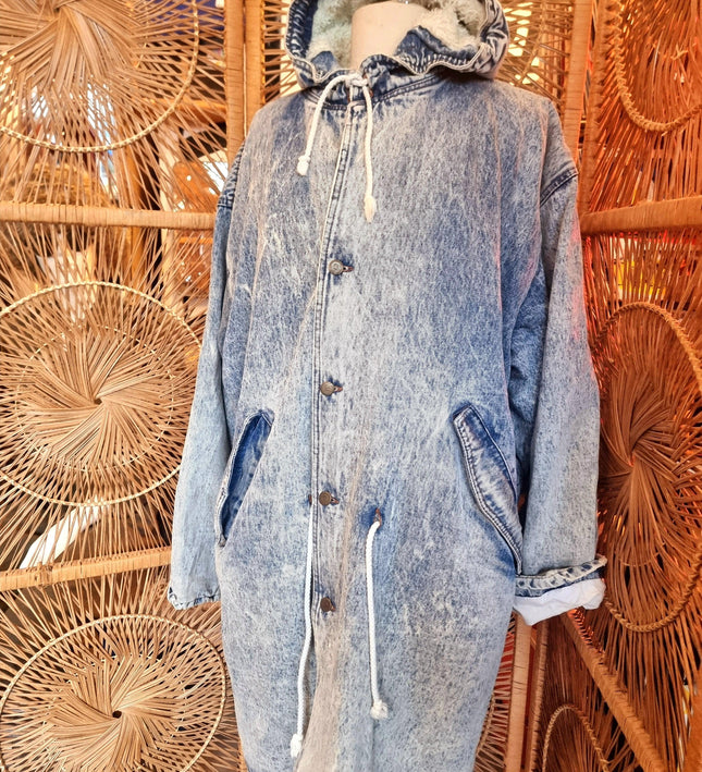 Vintage 80's Acid Wash Denim Parka Coat - Yatva