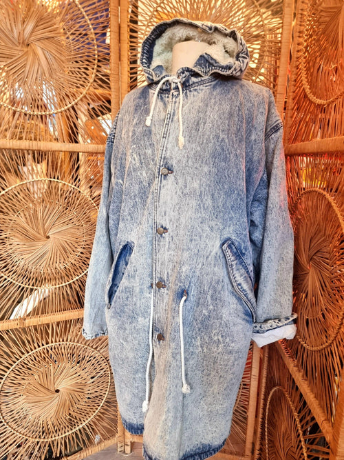 Vintage 80's Acid Wash Denim Parka Coat