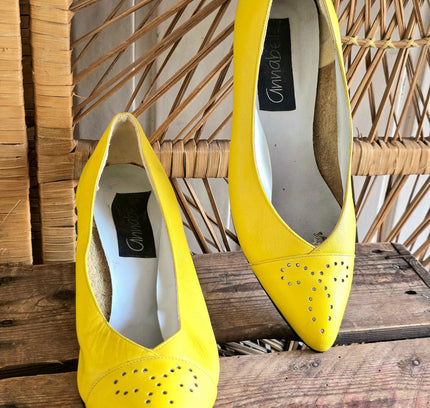Vintage 80s Annabelle Neon Heel Yellow - Yatva