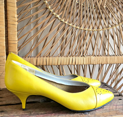 Vintage 80s Annabelle Neon Heel Yellow - Yatva