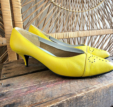 Vintage 80s Annabelle Neon Heel Yellow - Yatva