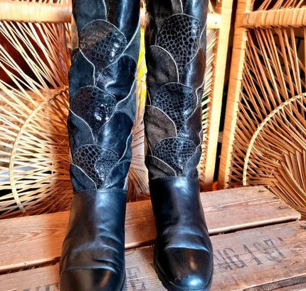 Vintage 80s Arola Leather Patchwork Boots - Yatva