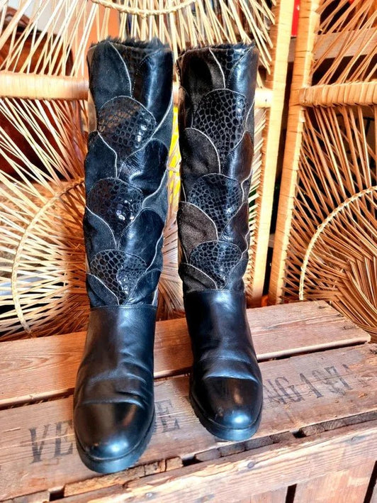 Vintage 80s Arola Leather Patchwork Boots - Yatva