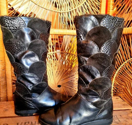 Vintage 80s Arola Leather Patchwork Boots - Yatva