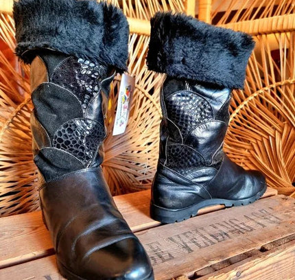 Vintage 80s Arola Leather Patchwork Boots - Yatva