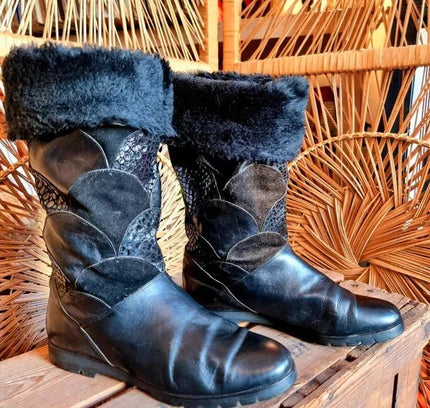 Vintage 80s Arola Leather Patchwork Boots - Yatva
