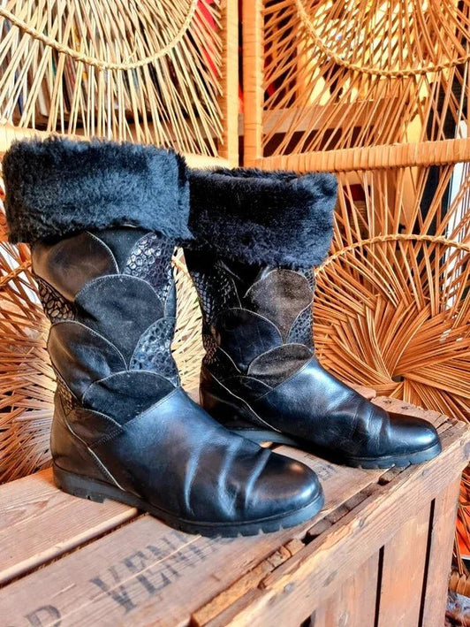 Vintage 80s Arola Leather Patchwork Boots - Yatva