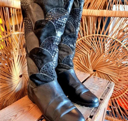Vintage 80s Arola Leather Patchwork Boots - Yatva