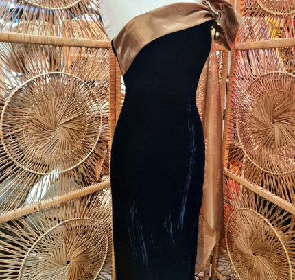 Vintage 80's Dave & Johnny One Shoulder Velvet bow Dress - Yatva