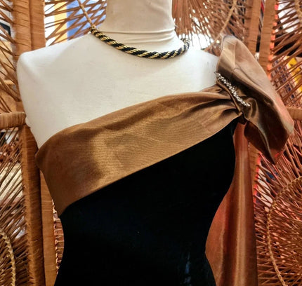 Vintage 80's Dave & Johnny One Shoulder Velvet bow Dress - Yatva