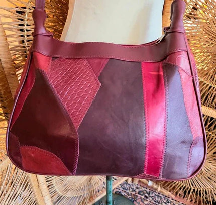 Vintage 80s Deadstock Leather Patchwork Shoulder Bag - Yatva