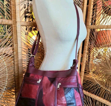 Vintage 80s Deadstock Leather Patchwork Shoulder Bag - Yatva