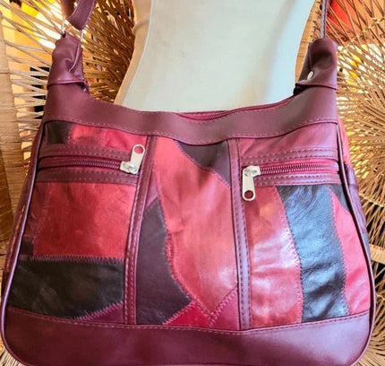 Vintage 80s Deadstock Leather Patchwork Shoulder Bag - Yatva