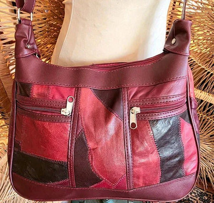 Vintage 80s Deadstock Leather Patchwork Shoulder Bag - Yatva