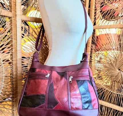 Vintage 80s Deadstock Leather Patchwork Shoulder Bag - Yatva
