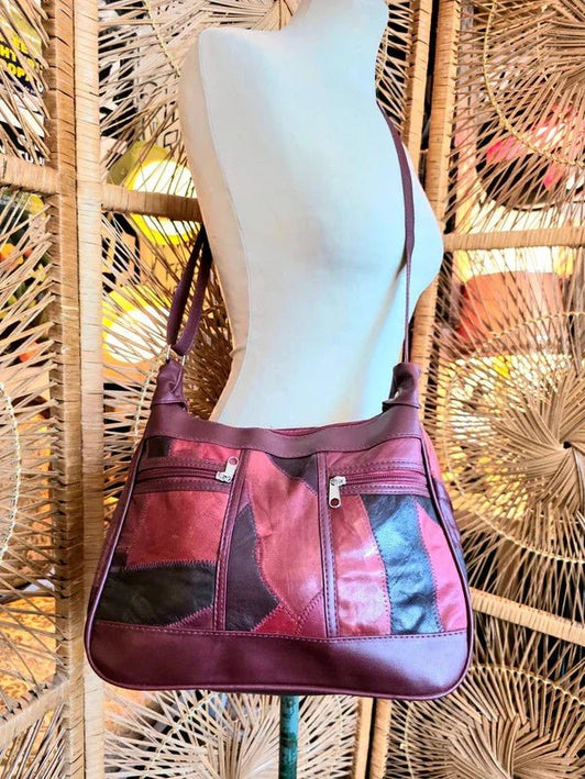 Vintage 80s Deadstock Leather Patchwork Shoulder Bag - Yatva
