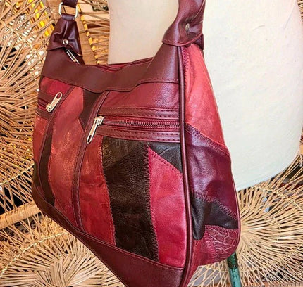 Vintage 80s Deadstock Leather Patchwork Shoulder Bag - Yatva